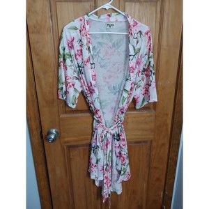 Show Me Your Mumu Robe Wrap One Size Pink White Floral Short Sleeves Belted